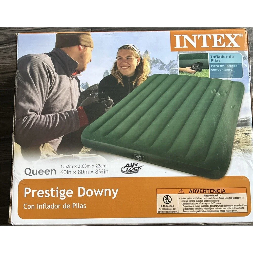 New INTEX Prestige Downy Mattress #66969E Queen Size Green Battery Pump